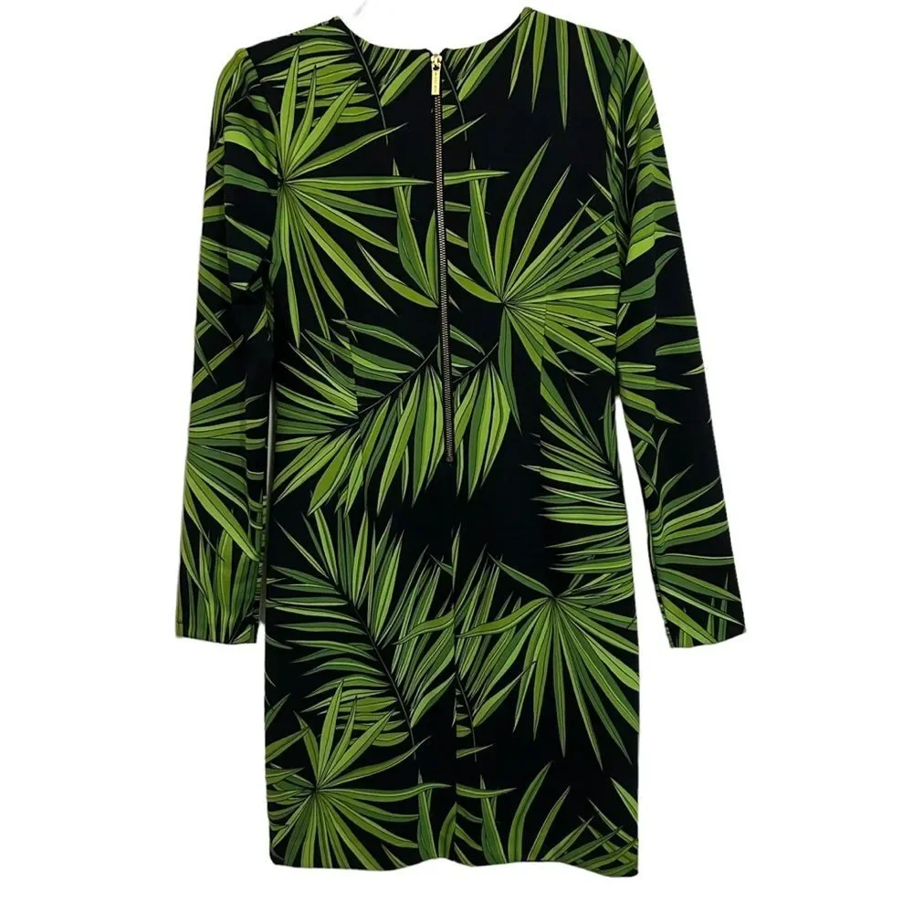 MICHAEL KORS NWT Long Sleeve Palm Leaf Print Sheath Dress S